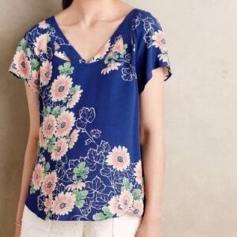Anthropologie Maeve Blue Floral Blouse